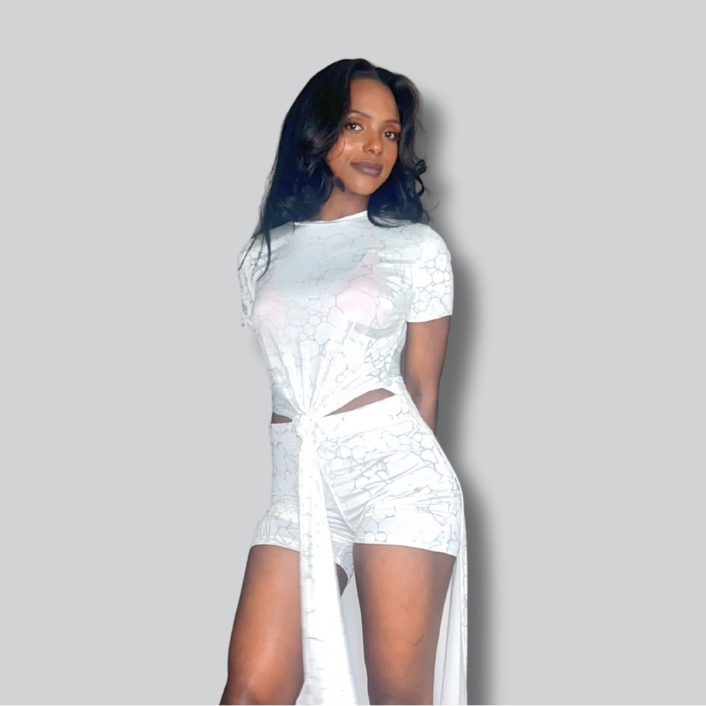 White Tie-Front Two-Piece Set